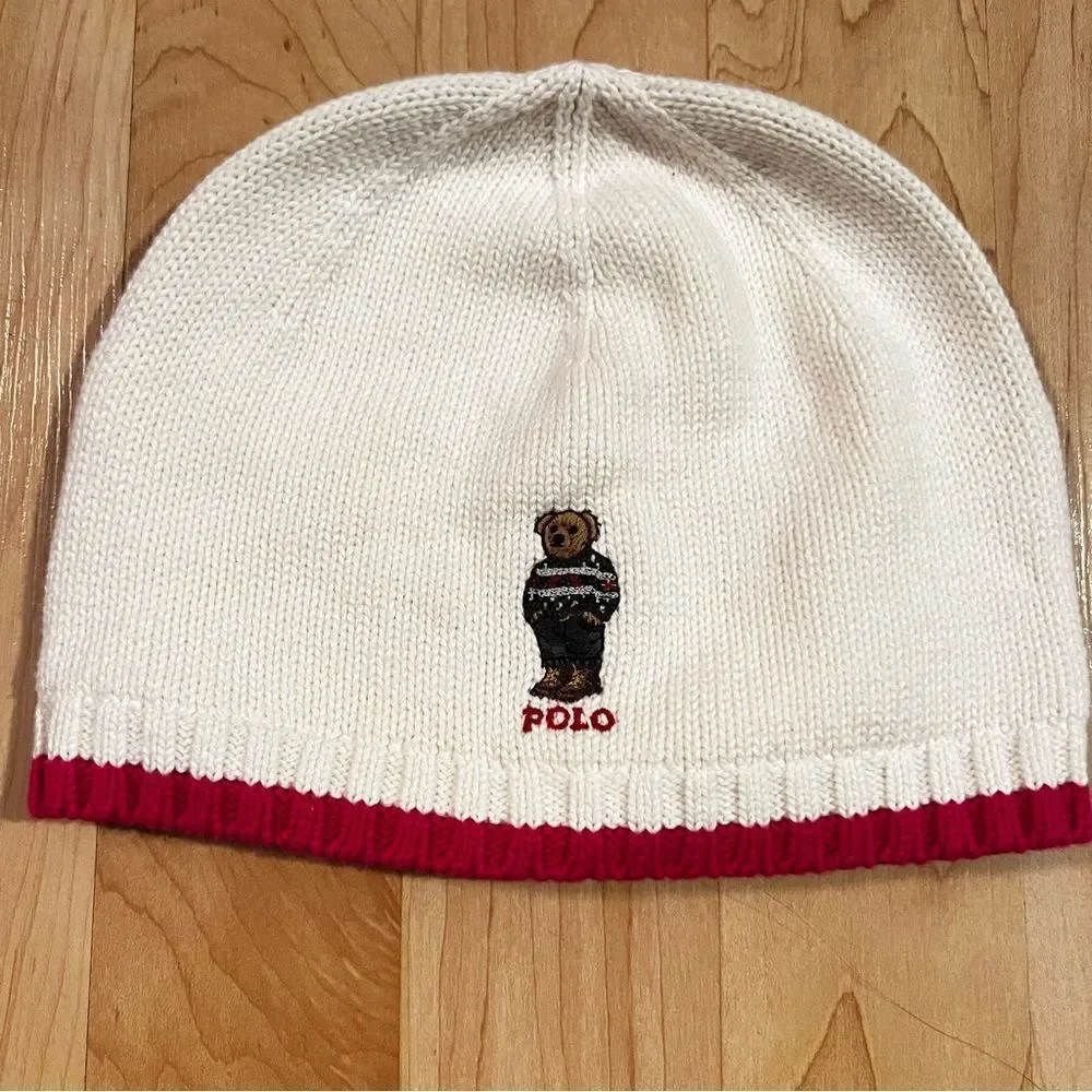 Ralph Lauren Polo Bear Motif Knit Beanie Girls 2T-4T